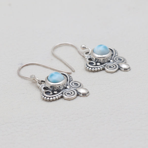 Natural Larimar Silver Earrings