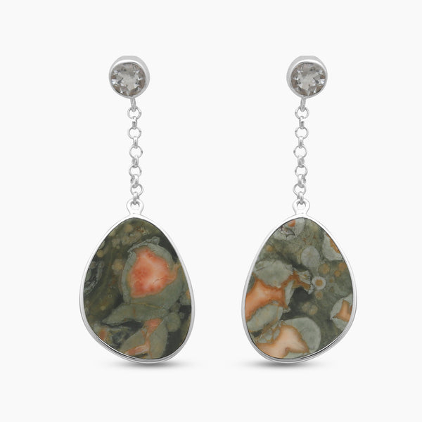Rainforest Jasper Silver Dangle Earrings