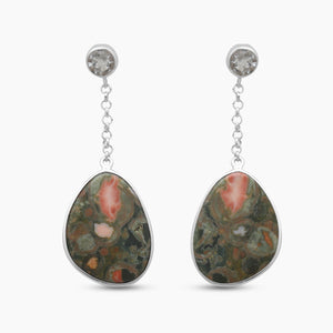 Rainforest Jasper Silver Dangle Earrings