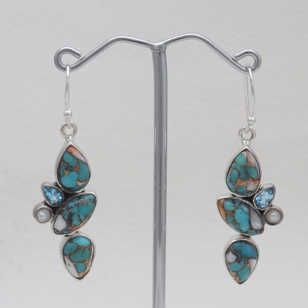 Turquoise Spiny Oyster Silver Earrings