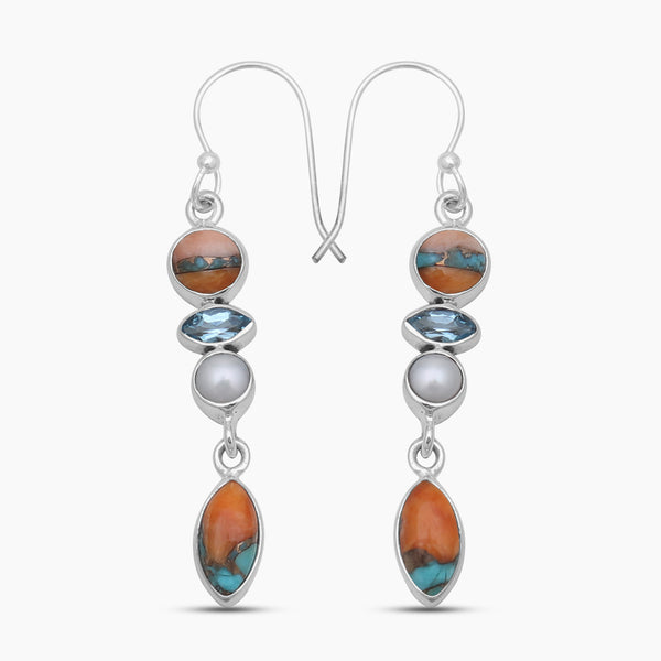 Turquoise Spiny Oyster Silver Earrings