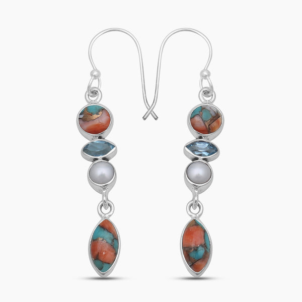 Turquoise Spiny Oyster Silver Earrings