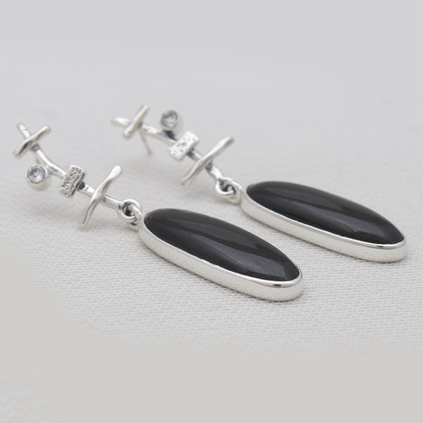 Black Onyx Silver Designer Earrings