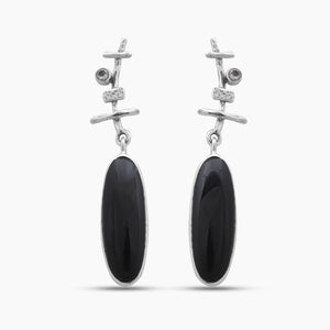 Black Onyx Silver Designer Earrings