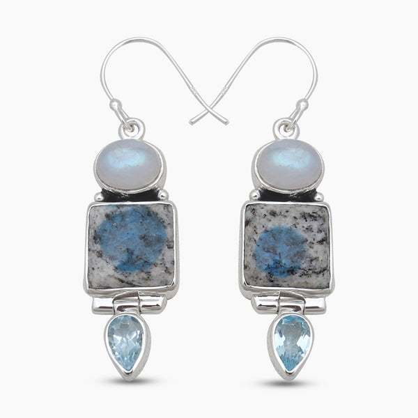 K2 Jasper & Rainbow Moonstone Silver Earrings