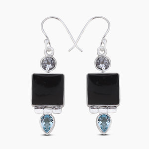 Black Onyx Silver Earrings