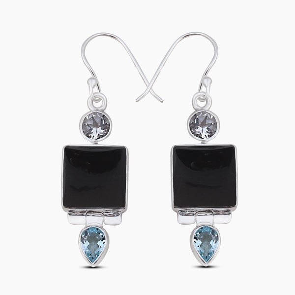 Black Onyx Silver Earrings