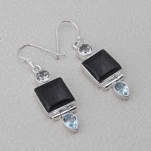 Black Onyx Silver Earrings