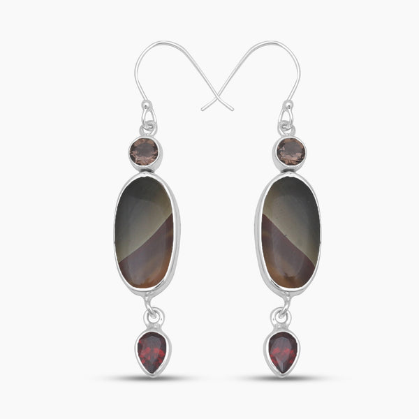 Crazy Lace Agate Silver Designer Drop Earrings