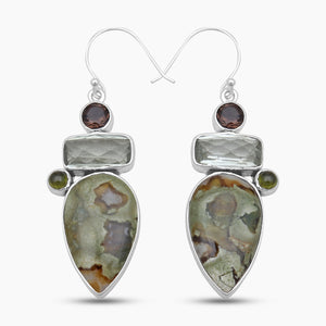 Rainforest Jasper With Multistone Silver Earrings