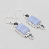 Blue Lace Agate Silver Designer Earrings