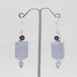 Blue Lace Agate Silver Designer Earrings