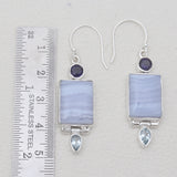 Blue Lace Agate Silver Designer Earrings