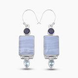Blue Lace Agate Silver Designer Earrings