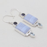 Blue Lace Agate Silver Designer Earrings