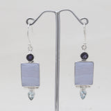 Blue Lace Agate Silver Designer Earrings