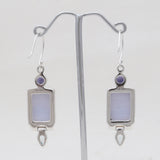 Blue Lace Agate Silver Designer Earrings