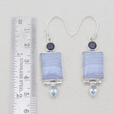Blue Lace Agate Silver Designer Earrings