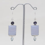 Blue Lace Agate Silver Designer Earrings