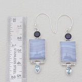 Blue Lace Agate Silver Designer Earrings