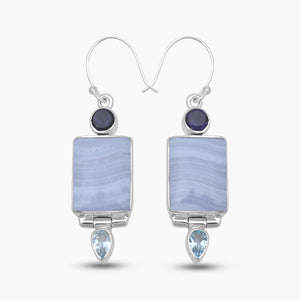 Blue Lace Agate Silver Designer Earrings