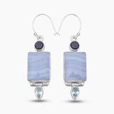 Blue Lace Agate Silver Designer Earrings