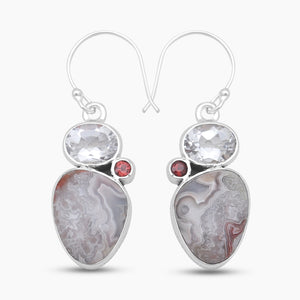 Crazy Lace Agate Silver Designer Earrings