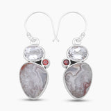 Crazy Lace Agate Silver Designer Earrings