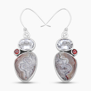 Crazy Lace Agate Silver Designer Earrings
