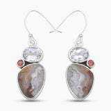 Crazy Lace Agate Silver Designer Earrings