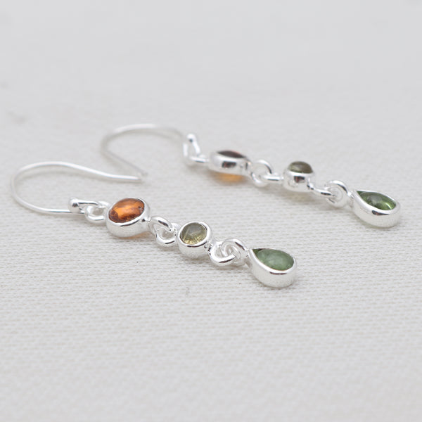 Multi-Tourmaline Silver Drop Earrings