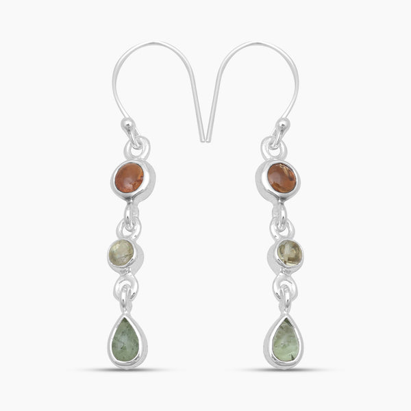 Multi-Tourmaline Silver Drop Earrings