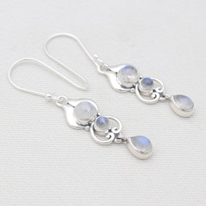 Rainbow Moonstone Silver Earrings