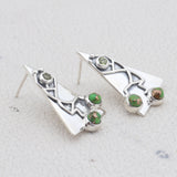 Green Copper Turquoise Silver Earrings