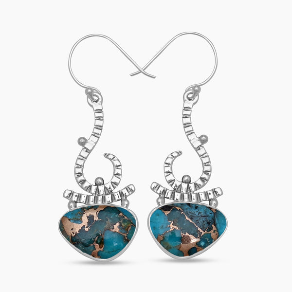 Blue Copper Turquoise Silver Earrings