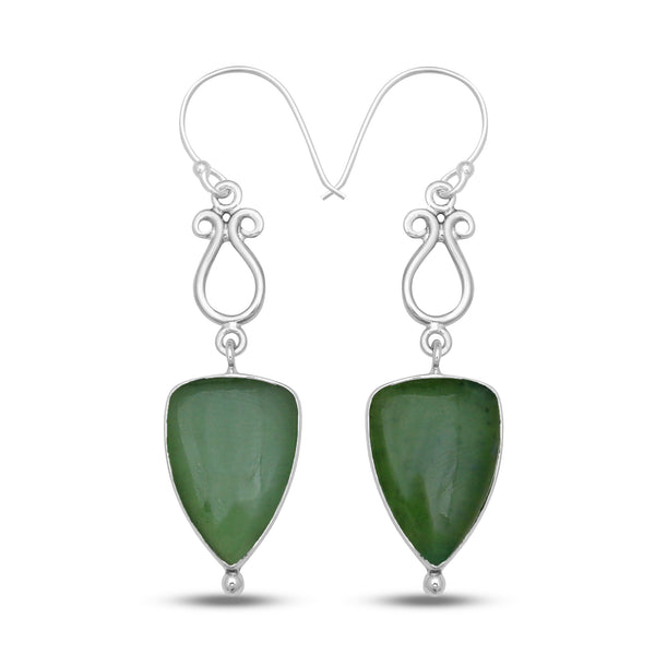 925 Sterling Silver Nephrite Jade Earrings