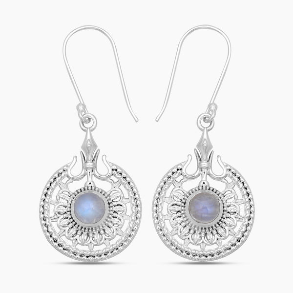 Rainbow Moonstone Silver Earrings