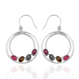 Multi Tourmaline Silver Earrings