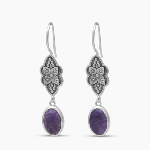 Charoite Silver Designer Women Earrings