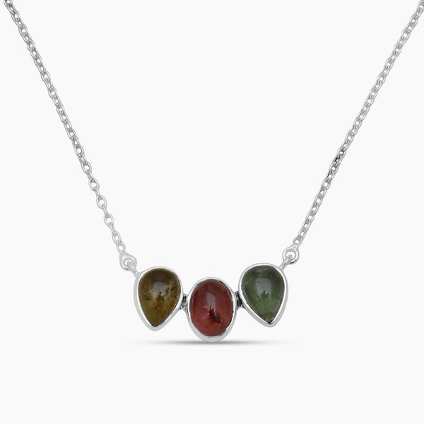 Tourmaline Silver  Minimalist Necklaces