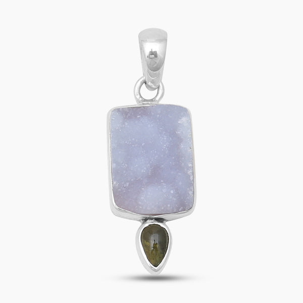 Blue Calcite Druzy Silver Pendants