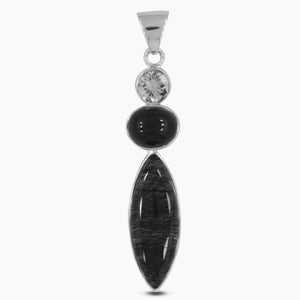 Black Tourmaline Quartz Silver Pendants
