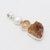 925 Silver Citrine Druzy & Pearl Pendants