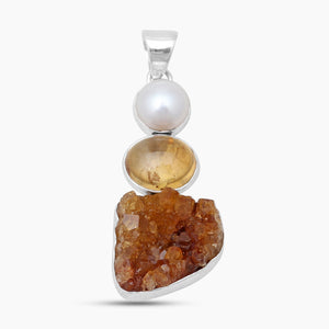 925 Silver Citrine Druzy & Pearl Pendants