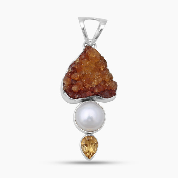 925 Silver Citrine Druzy & Pearl Pendants