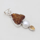 925 Silver Citrine Druzy & Pearl Pendants