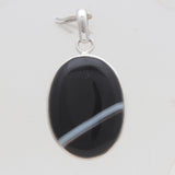 Black Banded Agate Silver Pendants