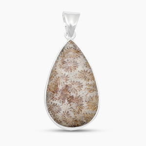Natural Fossil Coral Silver Pendants