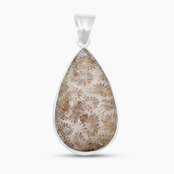 Natural Fossil Coral Silver Pendants