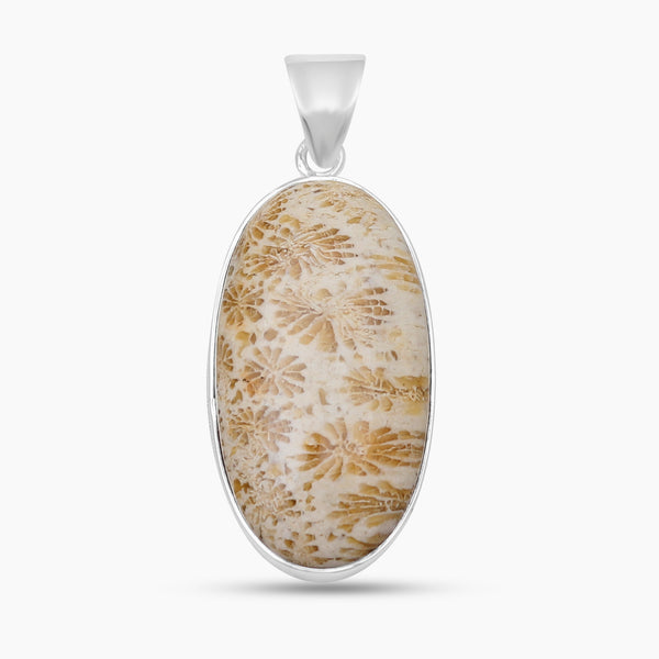 Natural Fossil Coral Silver Pendants